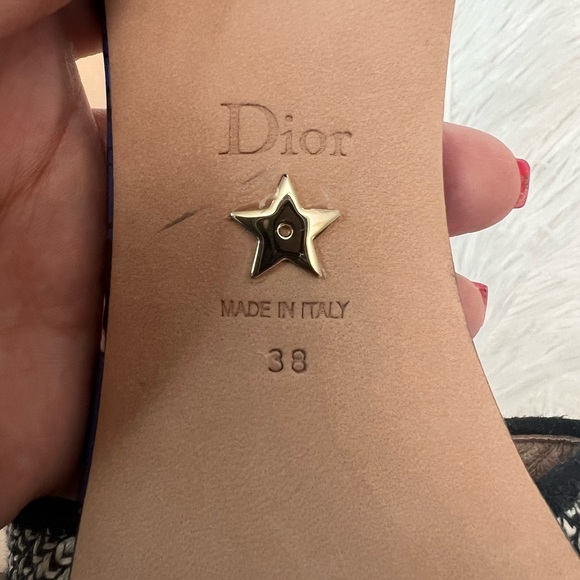 Dior Dway Heeled Slide Blue & Black Embroidered Cotton - Picture 7 of 12